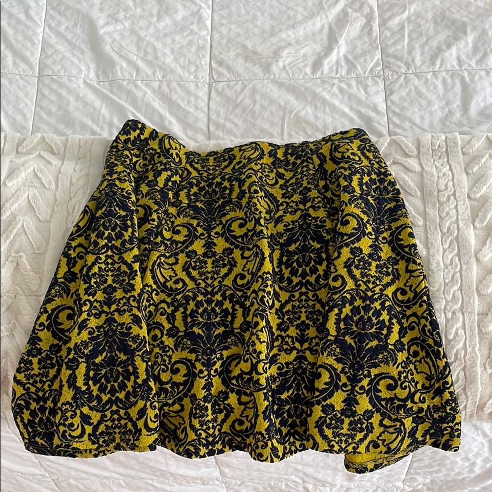 Anthropologie Elegant Yellow and Black Patterned Skirt
